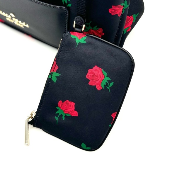 Kate Spade Chelsea Rose Toss Crossbody Bag & Coin Purse Black Multi Rose - Picture 9 of 12